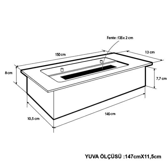 ECOS BİG Bioethanol Burner Şömine 150 Cm