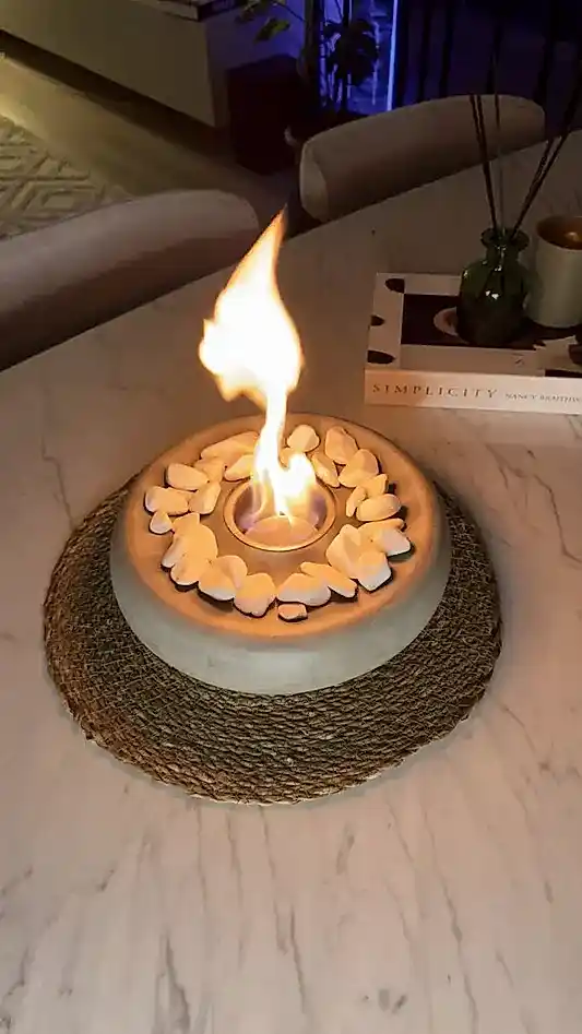 Masaüstü Beton Ateş Çukuru Şömine Gri Düz