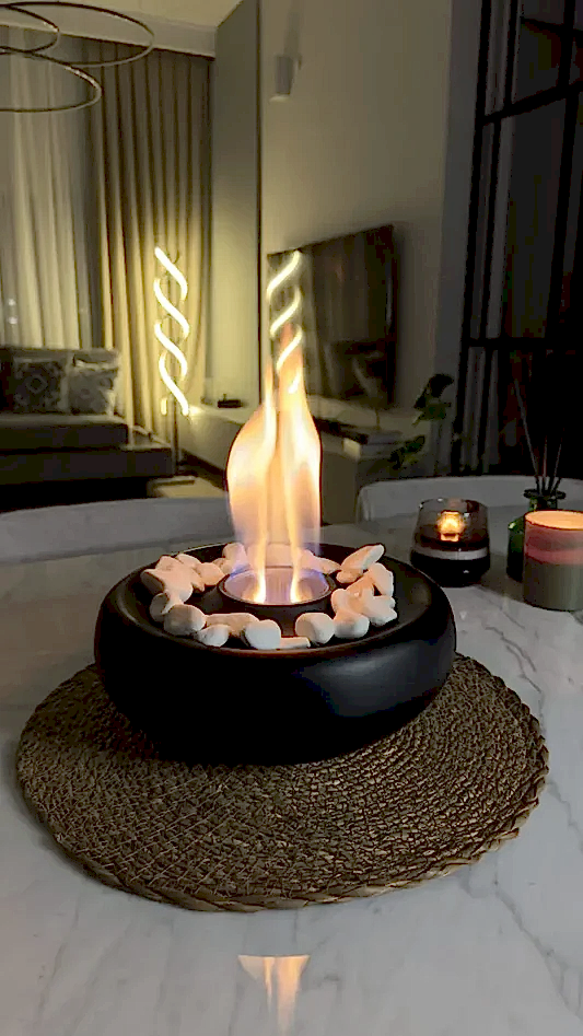 Masaüstü Beton Ateş Çukuru Şömine Siyah Düz