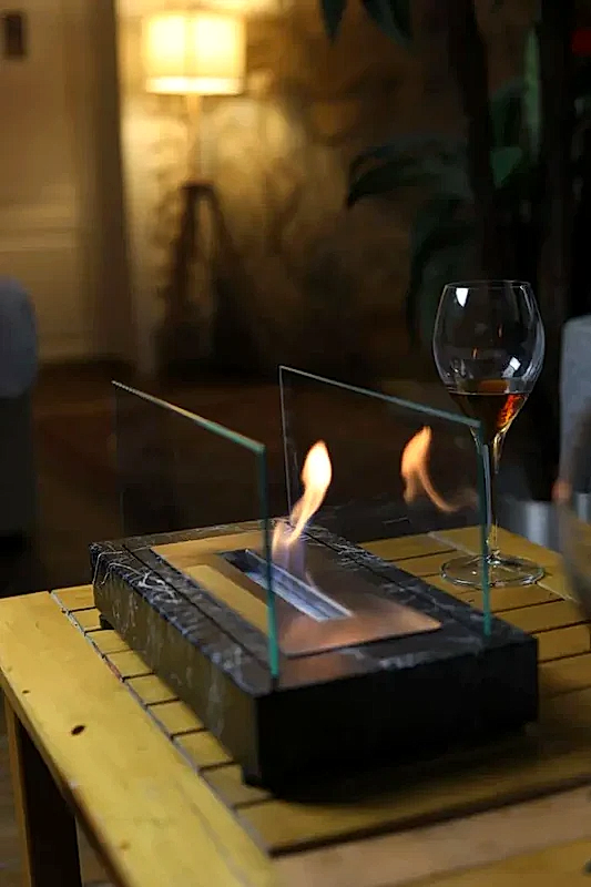 Lüx Mermer Desenli Masaüstü Şömine Siyah